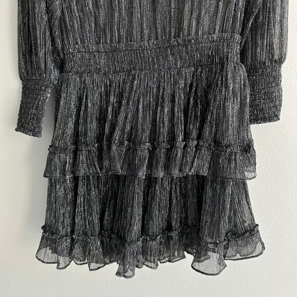 Misa Los Angeles Black Metallic Long Sleeve Tiered Mini Dress Size Small - Picture 2 of 7